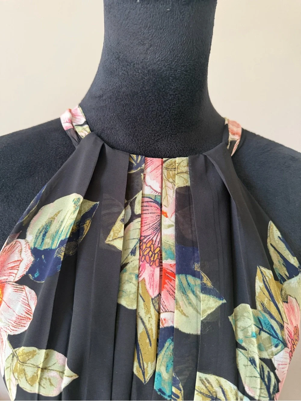 INC International Concepts Floral Halter Maxi Dress Black Pink Floral Size 10